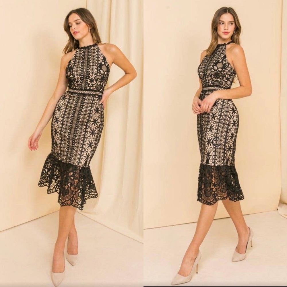 Elegant Black Lace Midi Dress